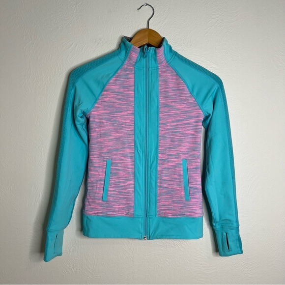 IVIVVA Girls Reversible Zip-Up Jacket Gray Teal Full Zip Pockets Activewear 10 - Picture 12 of 16